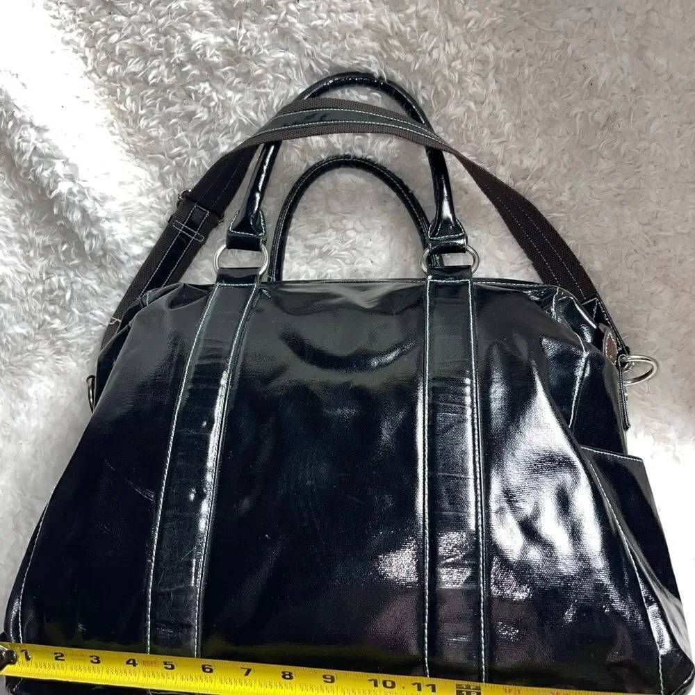 Urban Junket Black patent coated Canvas extra large JB laptop tote/shoul…